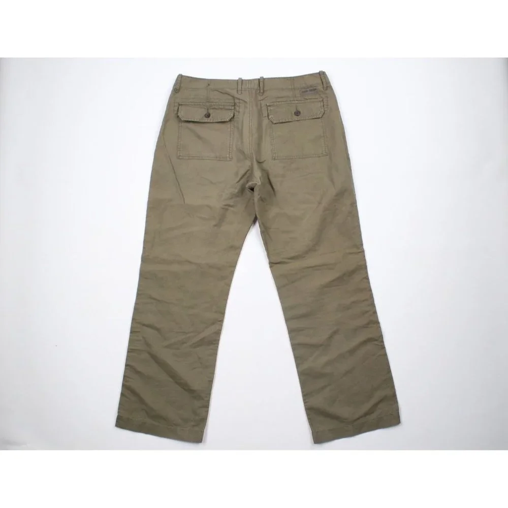 Vintage Banana Republic Mens 33x30 Flat Front Linen Wide Leg Chino Pants Olive